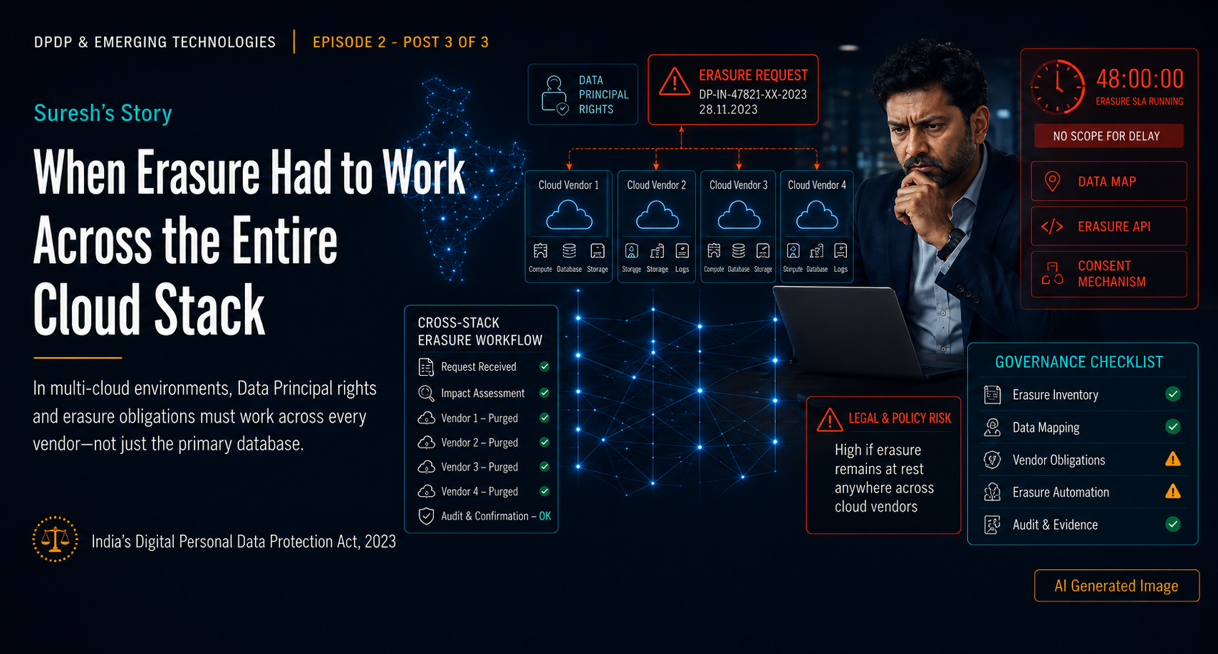 DPDP 2.2.3: DPDP & Cloud Computing – Suresh’s Story – The Erasure Request That Broke Three Clouds at Once