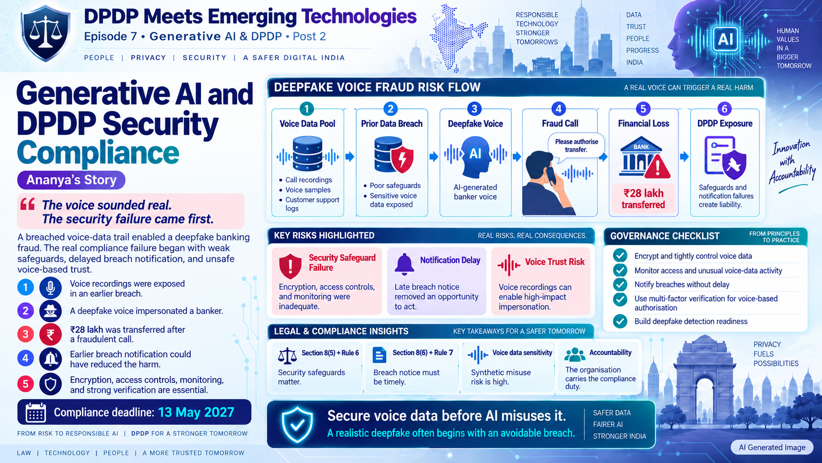 DPDP 2.7.2: dPDP & Emerging Technologies –  Generative AI – Ananya’s Voice Note and the Deepfake That Signed a Contract
